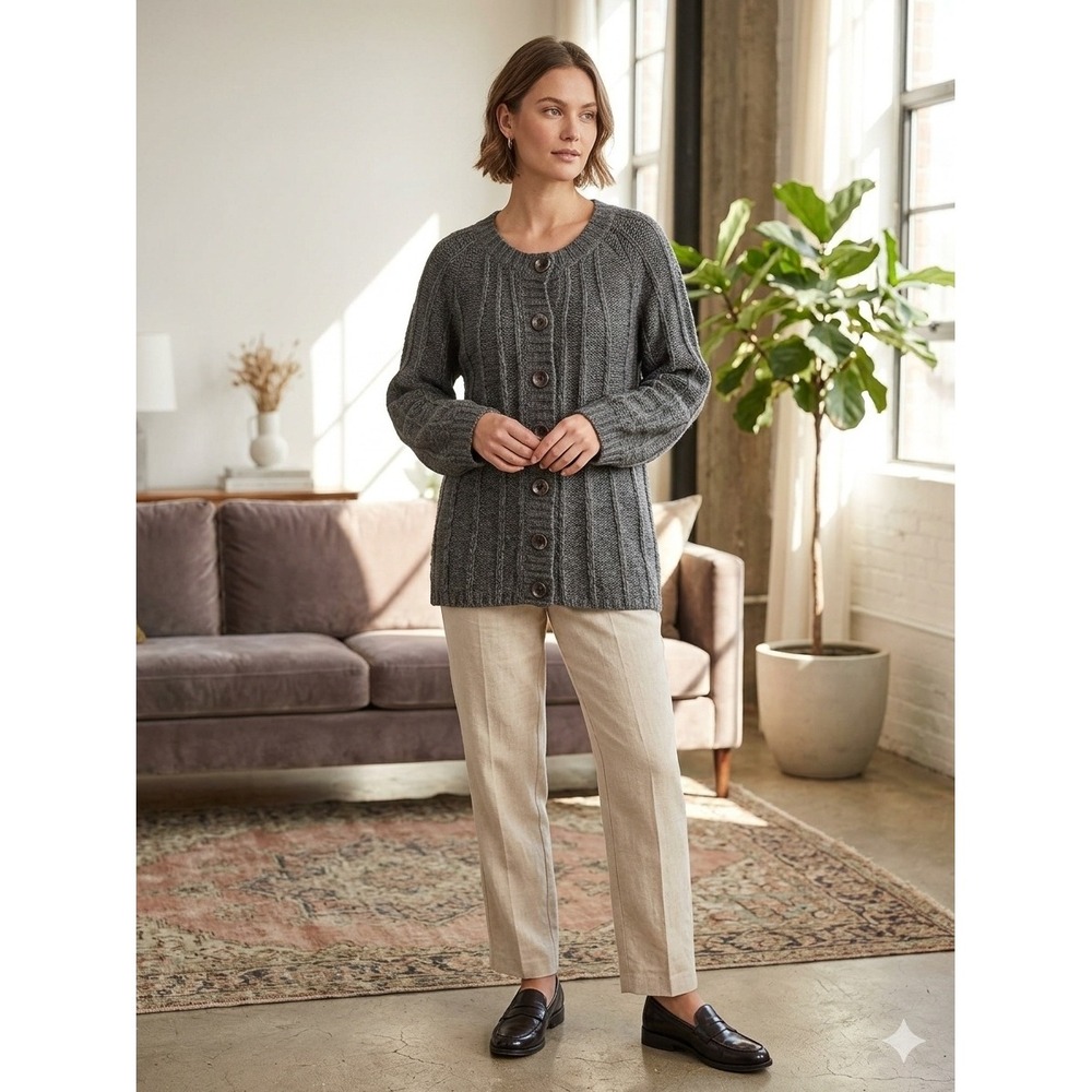 FYLO Y2K Gray Wool Blend Bell Sleeve Button Knit Cardigan Sweater